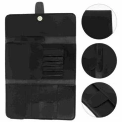 FUIENKO Leere Schwarz Faltbare Haar Scissor Tasche Leder Schere Fall Barber Friseur Werkzeug Tasche Salon Tasche,Black