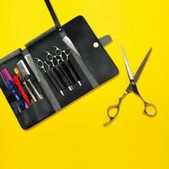 FUIENKO Leere Schwarz Faltbare Haar Scissor Tasche Leder Schere Fall Barber Friseur Werkzeug Tasche Salon Tasche,Black -Angebote Schneidwerkzeug Store 67131619 5