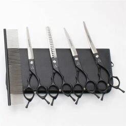 FUIENKO 7 "Professional Pet Schere Hunde Haar Schneiden Scheren Verdünnung Schere 440C Japanischen Stahl Katzen Pflege Schere Gebogene 4009#,B4009 Hei 5P 70N