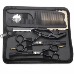 BF 1 Set Professionelles Friseurscheren-Set Schwarz Kamm Stahl Rasierer Friseurschere Ausdünnung Haarschnitt Schnitt Pony Friseur