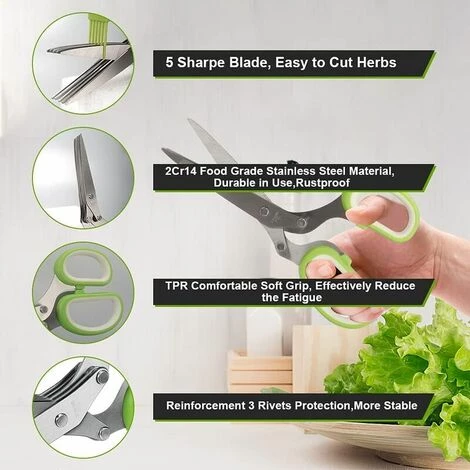 ECHOO Multifunktions-Küchenschere Zum Schneiden Von Hähnchen-Geflügel-Fischfleisch, 5-Klingen-Schneideschere Kräuterschere Mit Reinigungskamm Zum Hacken Von Schnittlauch Cive Zwiebel Knoblauch Vanille 2 ECHOO Multifunktions-Küchenschere Zum Schneiden Von Hähnchen-Geflügel-Fischfleisch, 5-Klingen-Schneideschere Kräuterschere Mit Reinigungskamm Zum Hacken Von Schnittlauch Cive Zwiebel Knoblauch Vanille – Bild 2