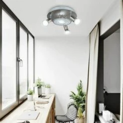 MONLY Verstellbare Küchenstrahler, Modernes Wohnzimmer, Runde Deckenleuchte, Matt Verchromtes Metall, 4 X LED-GU10-Birne, Glasplatte, Innenbeleuchtung Für Flur, Eingang, Schlafzimmer, Esszimmer -Angebote Schneidwerkzeug Store 68483527 5