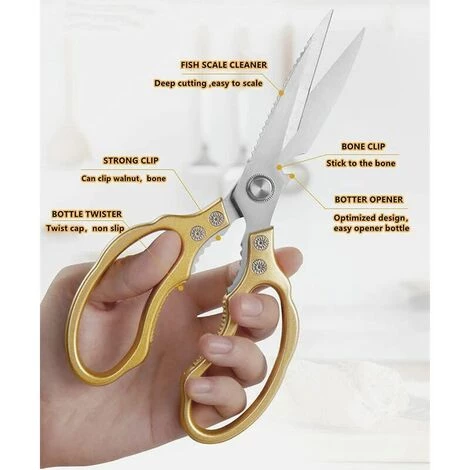 MONLY Mehrzweck-Hochleistungs-Profi-Küchenschere Zum Kochen, Die Super-Massage-Küchenschere Für Huhn, Geflügel, Fuß, Fisch (golden) 2 MONLY Mehrzweck-Hochleistungs-Profi-Küchenschere Zum Kochen, Die Super-Massage-Küchenschere Für Huhn, Geflügel, Fuß, Fisch (golden) – Bild 2